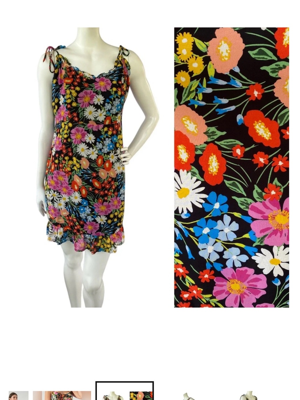 Sugarlips Black Floral Tie-Shoulder Ruffle Mini Dress - Picture 4 of 6